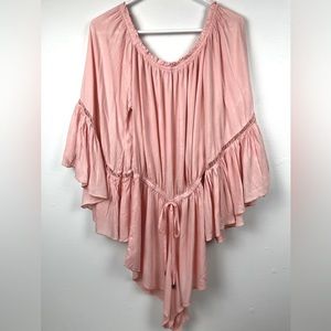 Elan Women’s Romper Blush Medium Billowy Bell Sleeves Drawstring Waist